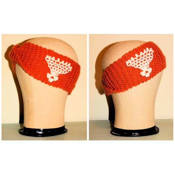Fingerless Gloves Boot Cuffs & Twist Headband Set Hand Knit Pumpkin Burnt Orange - Picture 3 of 9